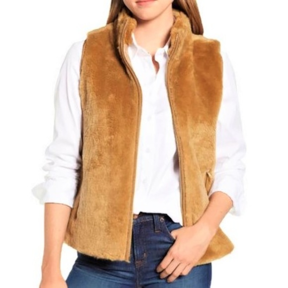 J Crew Black Label Plush Vest Thick Fleece Excursion Full Zip Warm Camel M 8 10 - Picture 2 of 8